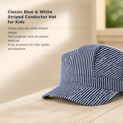 Kids’ Classic Blue and White Striped Train Engineer Hat