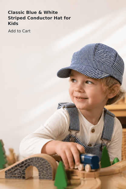 Kids’ Classic Blue and White Striped Train Engineer Hat